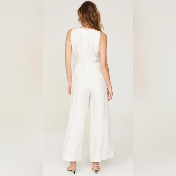 Rosetta Getty White‎ Sleeveless Wide Leg Linen Blend Cropped Apron Wrap Jumpsuit - Picture 5 of 16